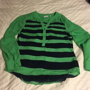 New York & Co. navy blue and green striped blouse *LAST CHANCE*